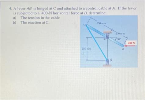 Solved 4 A Lever AB Is Hinged At C And Attached To A Chegg