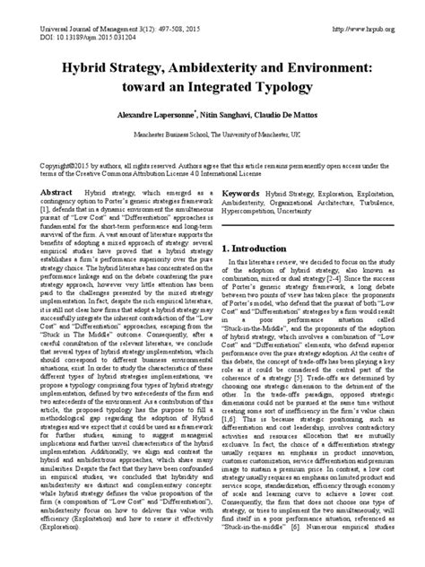 Hybrid Strategy Ambidexterity And Environment Lapersonne 2015