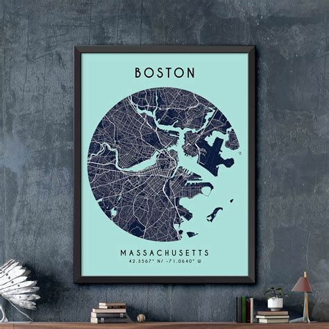 Boston Map Print Boston City Poster Vintage City Map Boston Etsy