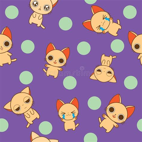 Chibi Kitty Seamless Pattern Stock Vector Illustration Of Pattern