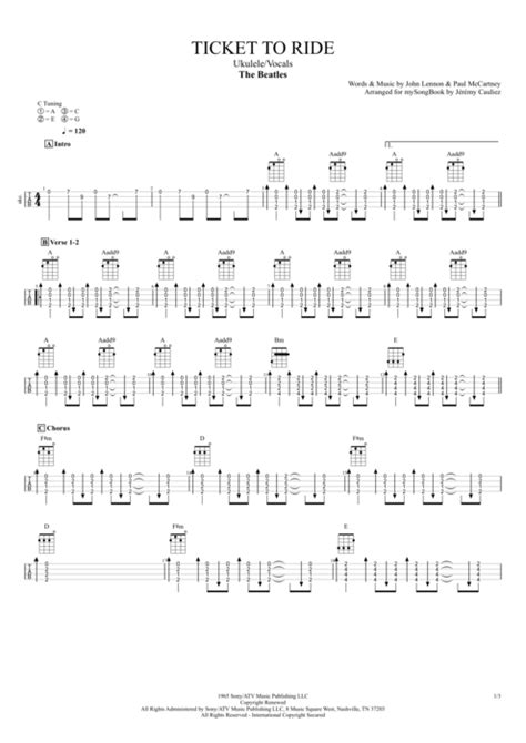 Ticket To Ride Tab By The Beatles Guitar Pro Ukulele Vocals