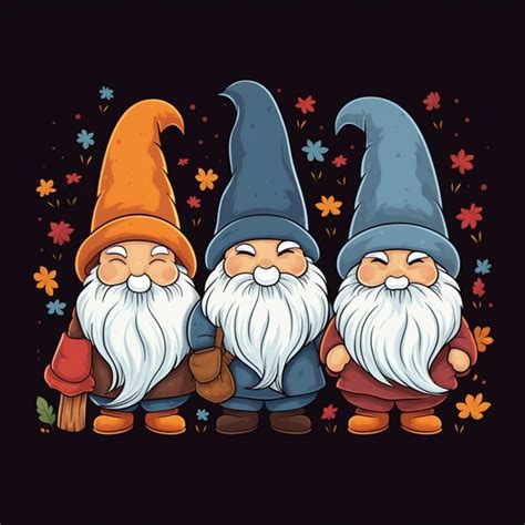 Premium Photo Three Gnomes With Long White Beards And Hats Standing