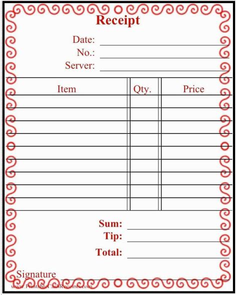 Sample Restaurant Receipt Template