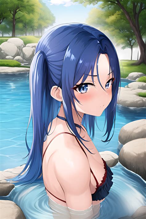 Anime Muscular Small Tits S Age Seductive Face Blue Hair Slicked Hair Style Light Skin Dark