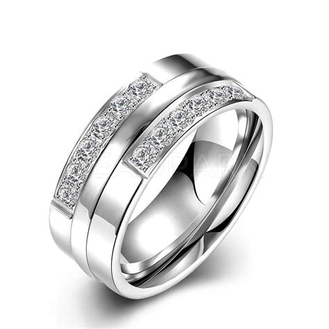 Romantic 316l Titanium Steel Cubic Zirconia Rings For Men