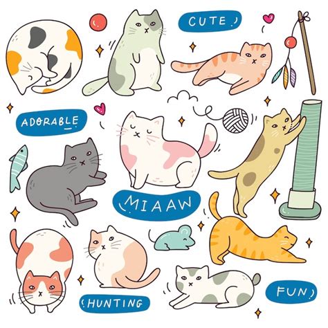 Conjunto De Lindo Gato Con Diferentes Poses Vector Premium