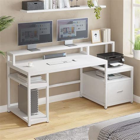 SEDETA Computer Desk with File Cabinet Drawer and Storage Shelves, 66 ...