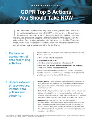 Fillable Online Gdpr Checklist Gdpr Top Actions You Should Take Now