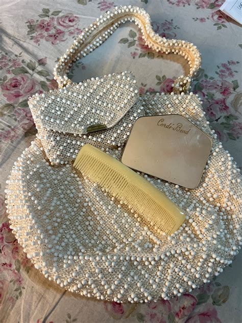 Vintage Corde Bead Purse With Matching Mirror Comb And Change Purse Etsy