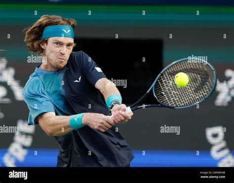 Andrey Rublev In Action At The Dubai Duty Free Tennis Championships