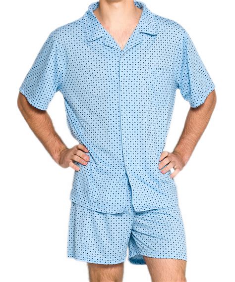 Mens Short Summer Cotton Blend Pyjamas Pjs Set Blue Diamond