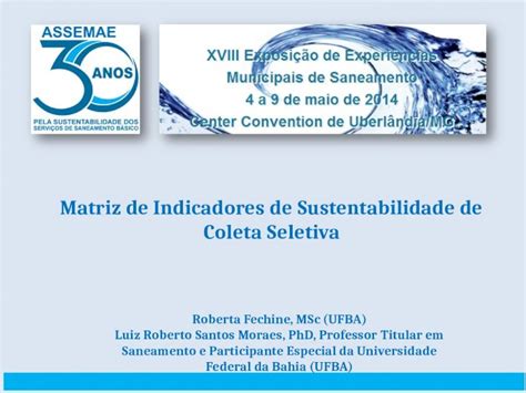 Ppt Matriz De Indicadores De Sustentabilidade De Coleta Seletiva