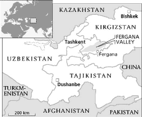 The Borders Of Kyrgyzstan Tajikistan And Uzbekistan Converge In