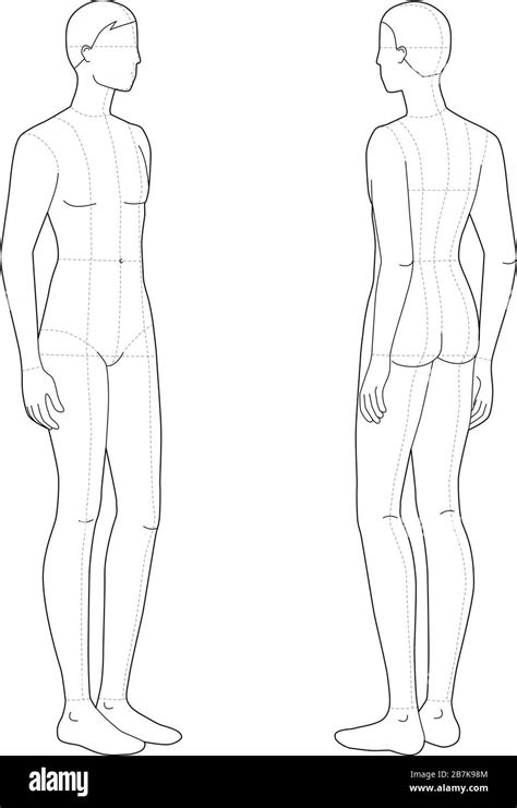 Fashion Template Of Standing Men 9 Head Size For Technical Drawing