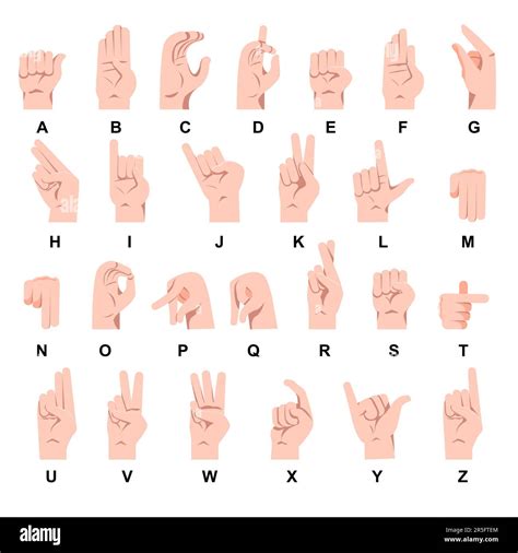 Hand Showing Sign Language Alphabet Vector Illustration Set Stock