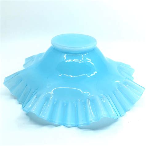 Vintage Fenton Blue Glass Ruffled Opalescent Bowl Early Etsy