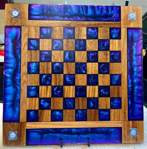 Chess Board With Custom Made Chess Pieces Made With Epoxy - Etsy