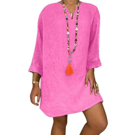 Minetom Robe T Femme Robe De Plage R Tro Robes Col V Lin Robes Au