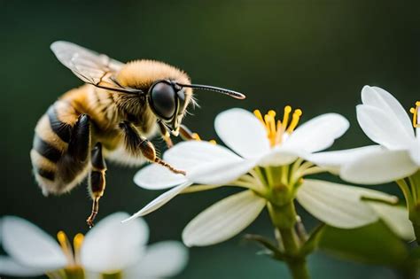 Abeja De Miel Voladora Recogiendo Polen De Abeja De Flor De Manzano