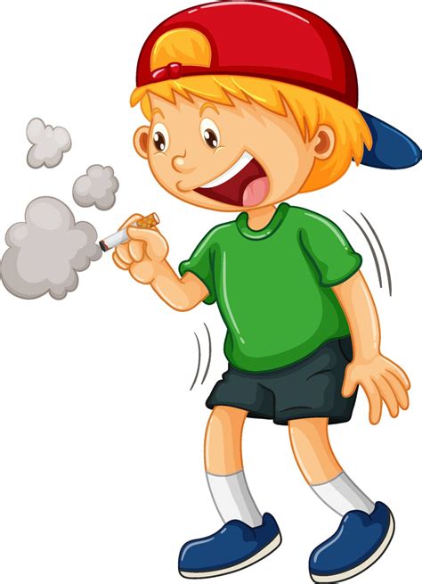 A Boy Trying To Smoke Cigarette Cartoon Character On White Background