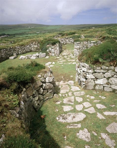 Chysauster ancient village, Cornwall, illustration - Stock Image - C058 ...