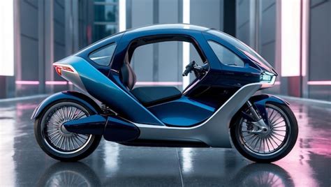 Futuristic Electric Motorbike With A Fully Enclosed Cabin Dynamic Blue