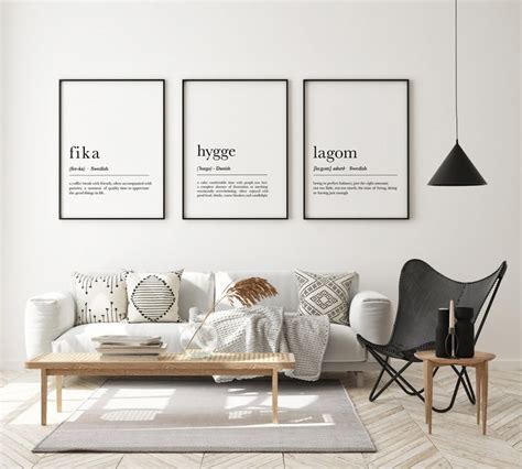 Fika Hygge Lagom Definition Set Of 3 Nordic Definition Etsy