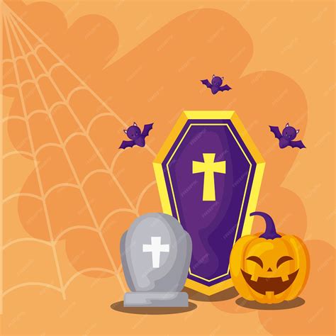 Premium Vector Tombstone With Icons In Scene Halloween