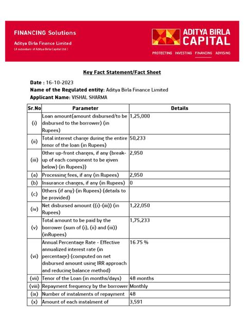 Key Fact Statement Pdf