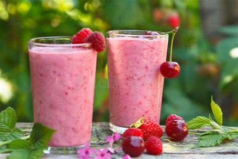 Smoothies Hechos En Casa Sanos De La Baya En Vidrios Imagen De Archivo