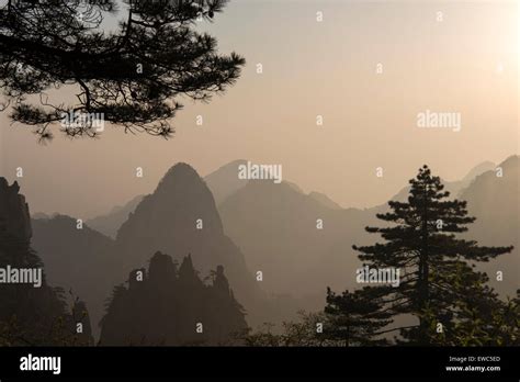 Morning in Huangshan mountains. Chinese landscape. Sunrise Stock Photo - Alamy