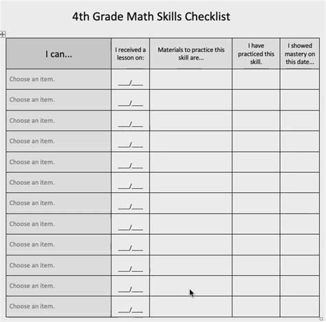 4th Grade Math Skills Checklist Montessori Record Keeping