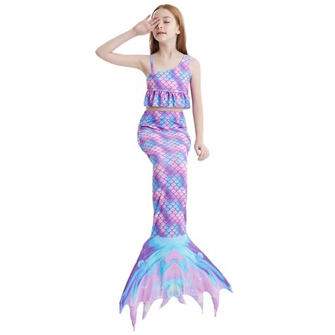 Hienoo Big Girls Ruffle Bikini Swimsuit With Tail Bottom 3 Piece Bathing Suit Swimwear Walmart