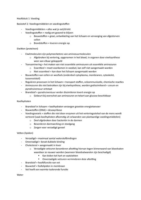 Voeding En Vertering Biologie Voor Jou Samenvatting Hoofdstuk 1