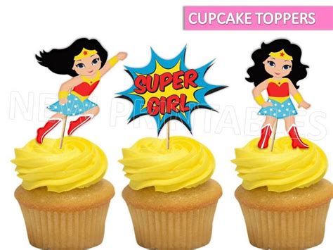 Wonder Woman Cupcake Toppers Wonder Woman Printables Wonder Woman Party Favor Wonder Woman