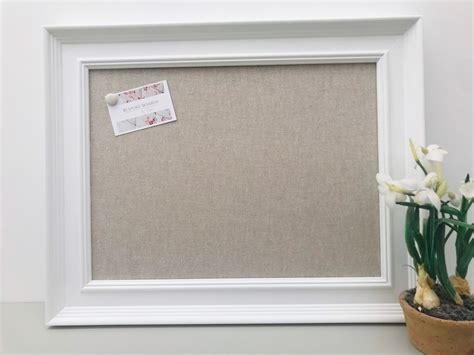 White Framed Linen Covered Notice Board Pin Board Etsy Uk