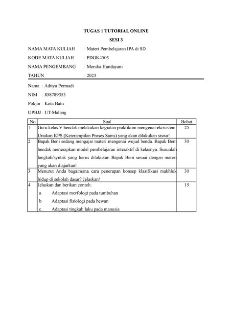 Tugas 1 PDGK4202 1 TUGAS 1 TUTORIAL ONLINE SESI 3 NAMA MATA KULIAH