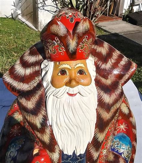 Thrift Find Hand Carved Painted Russian Santa Claus W Cyrillic