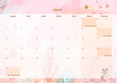 Calendario Mensal Raposinha Maio Fazendo A Nossa Festa