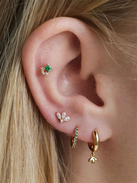 Astrid Miyu Cubic Zirconia Barbell Single Stud Earring Gold Emerald