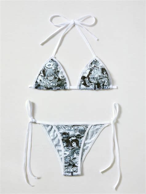 Emmiol Kostenloser Versand Neckholder Bikini Set Mit Anime Print Grau ONE SIZE Von Bikinis