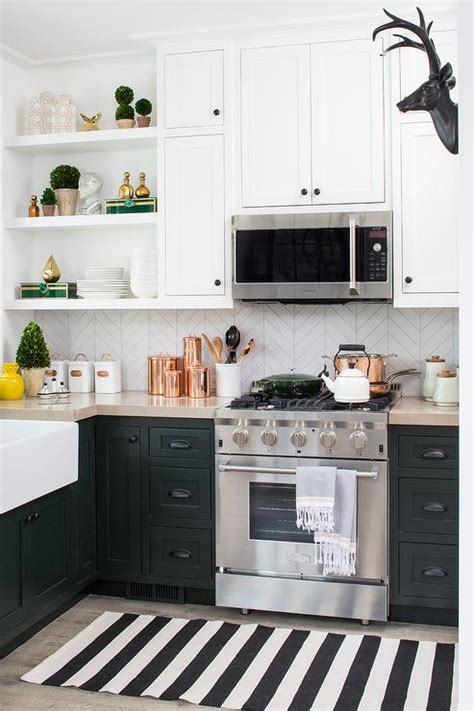 Black And White Kitchen Cabinets With Stripe Runner Eclectic Kitchen