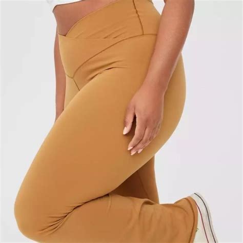 Offline By Aerie Real Me High Waisted Crossover Flare Leggings In Tan