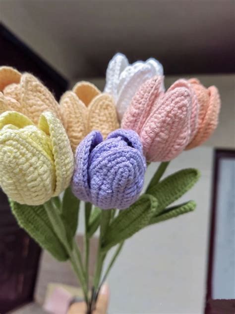 Cute Crochet Colorful Tulip Flower Bouquet For Home Decor Available Now