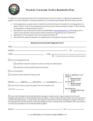 Fillable Online Wayland Community Garden Registration Form Fax Email