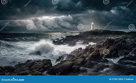 Lighthouse in Stormy Ocean. Concept of Leadership Stock Illustration ...