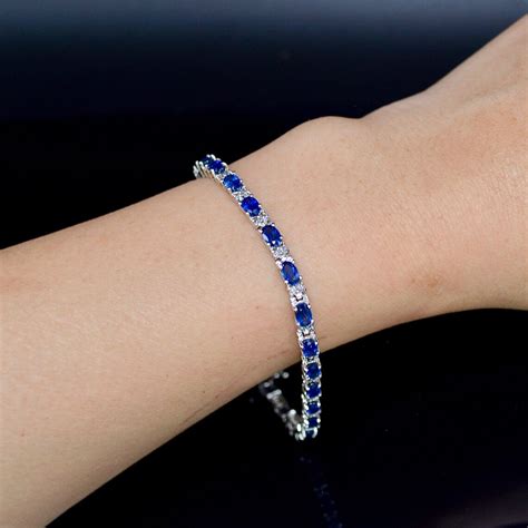 14ct White Gold Sapphire And Diamond Tennis Bracelet 7 Long Etsy