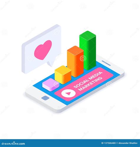 Isometric Concept Of Digital Marketing Or Social Media Marketing 3D