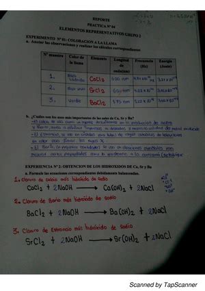 Practica De Laboratorio Elementos Representativos Grupo Quimica