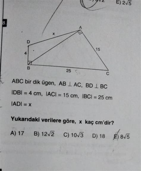 dik ucgen sorusu lutfen çözümlü olsun Eodev